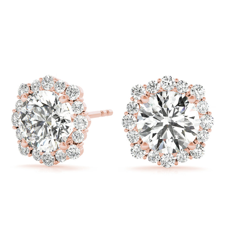 18K Rose Gold 1 CT Diamond Halo Stud Earrings