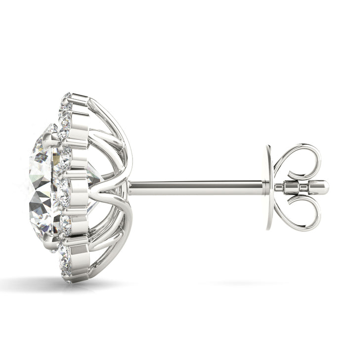 14K White Gold Round Diamond Halo Earrings