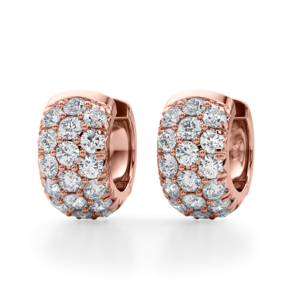 18K Rose Gold Round Diamond Huggie Earrings