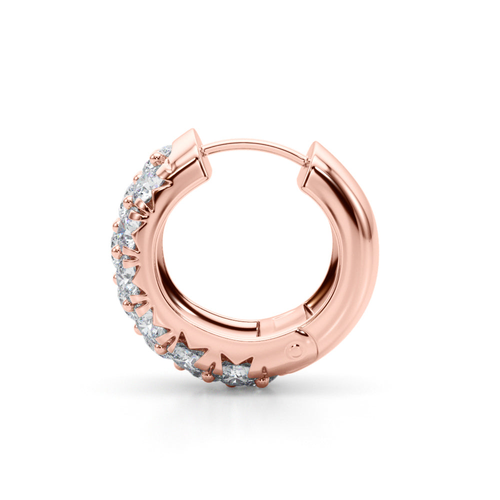 18K Rose Gold Round Diamond Huggie Earrings