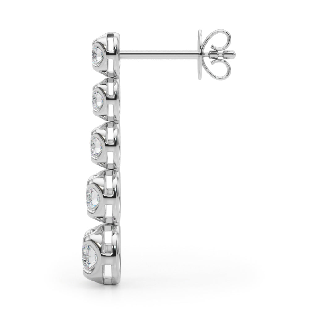18K White Gold Round Diamond Drop Earrings
