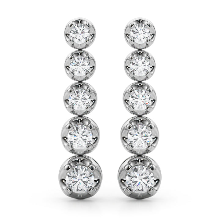 14K White Gold Round Diamond Drop Earrings