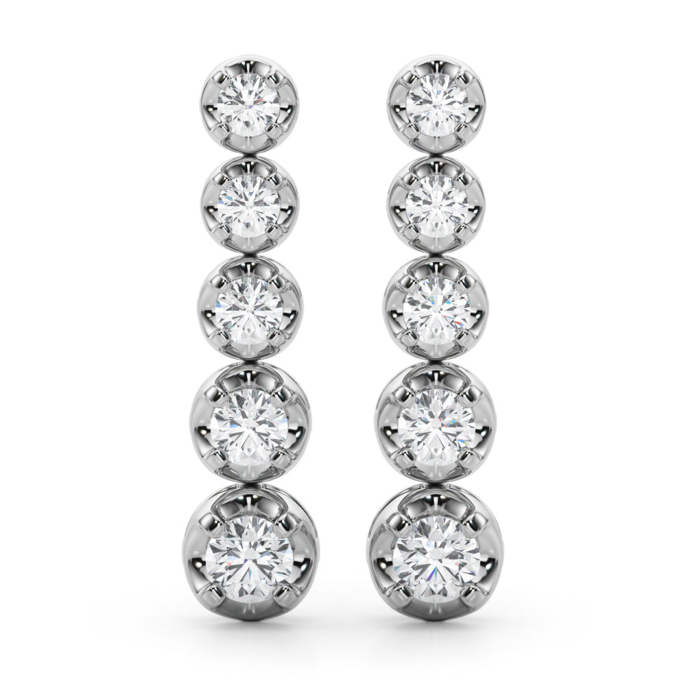 18K White Gold Round Diamond Drop Earrings