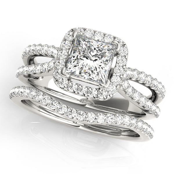 Platinum White Diamond Halo Engagement Ring