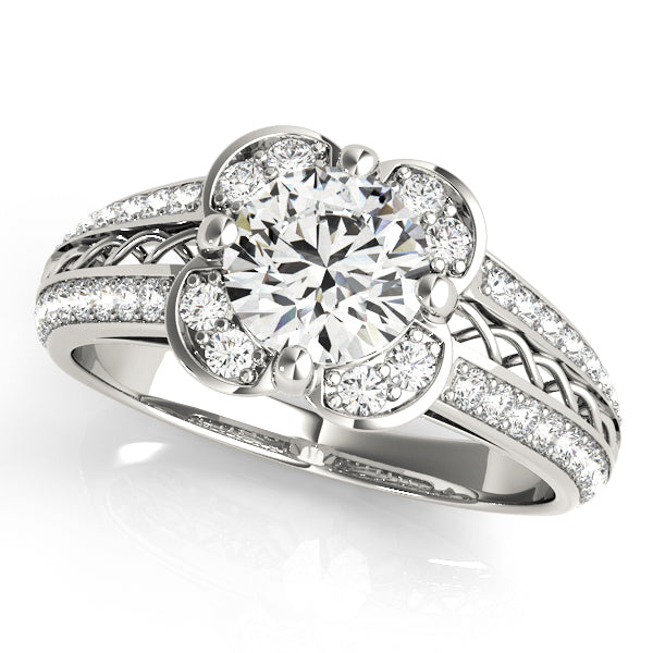 Platinum 1.38 ctw Round Diamond Halo Engagement Ring