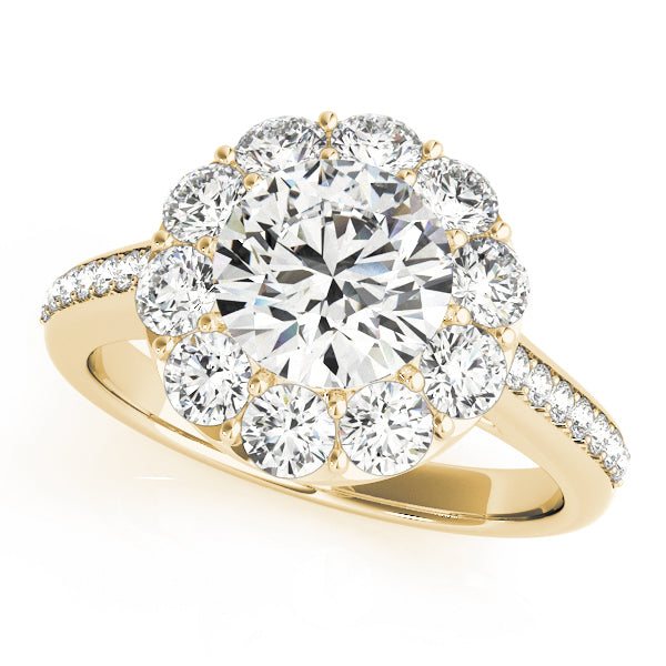 18K Yellow Gold Round Diamond Halo Engagement Ring