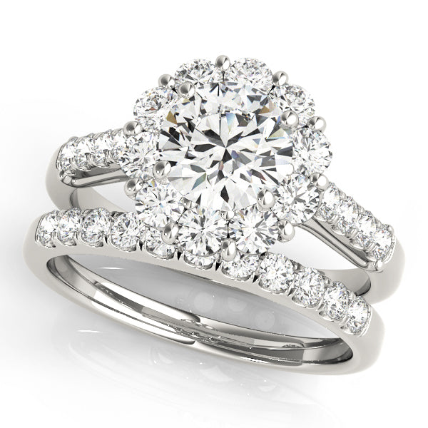 Platinum 1 ct Round Diamond Halo Engagement Ring