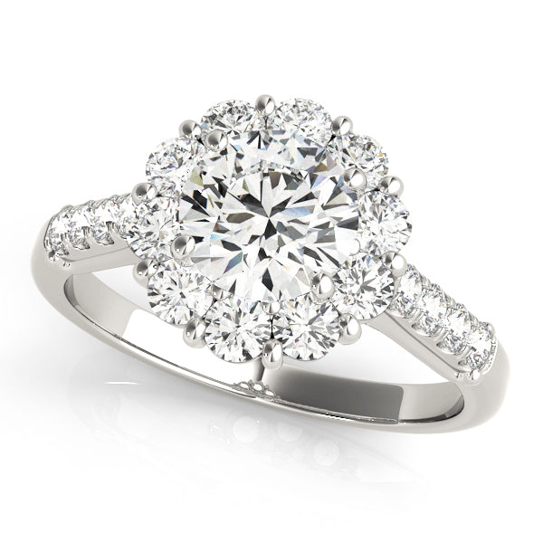 Platinum 1 ct Round Diamond Halo Engagement Ring