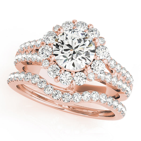 14K Rose Gold 1 ct Diamond Halo Engagement Ring