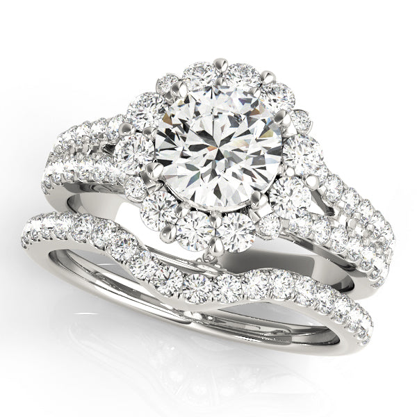 14K White Gold 1 CT Round Diamond Halo Engagement Ring