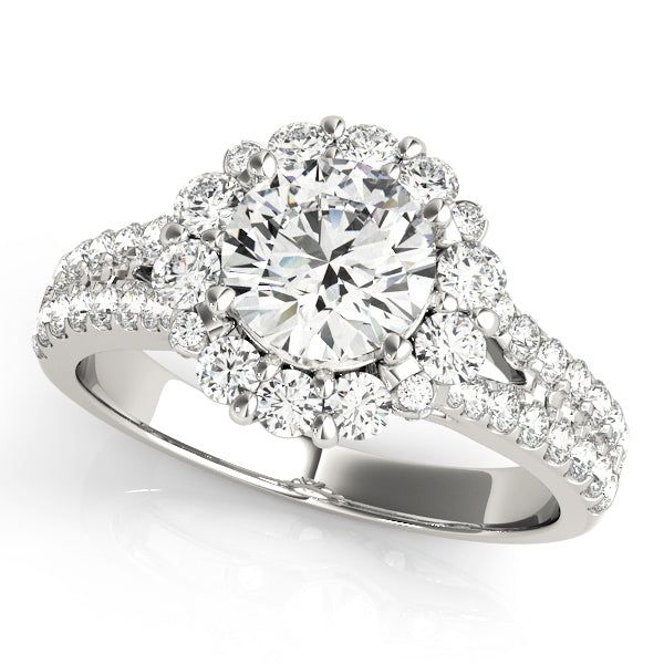 18K White Gold Round Diamond Halo Engagement Ring