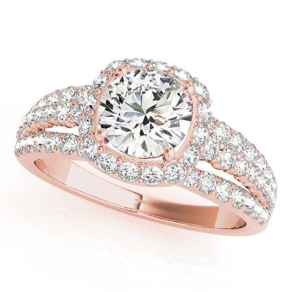 18K Rose Gold Diamond Halo Engagement Ring 1 ct