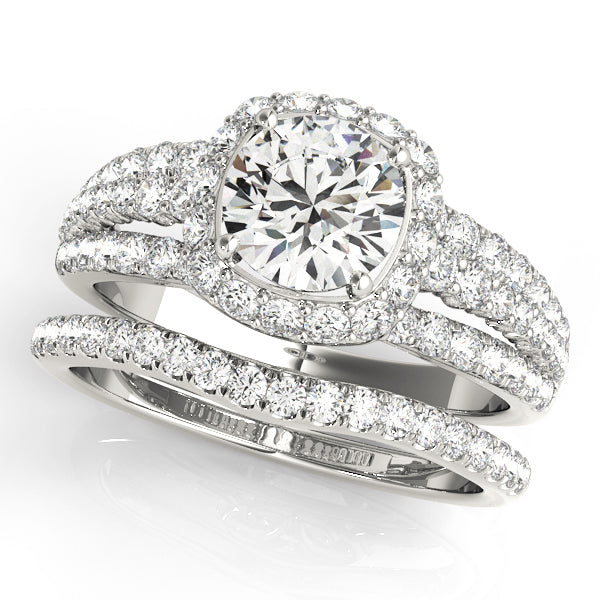 Platinum 1.88 ctw Round Diamond Halo Engagement Ring