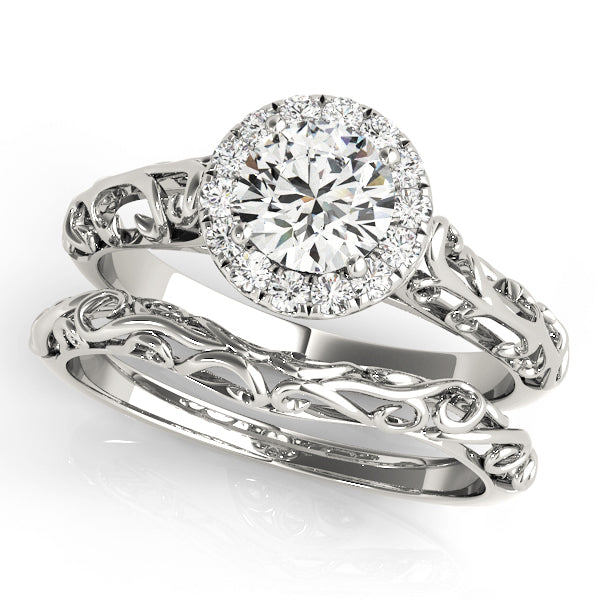 18K White Gold Diamond Halo Engagement Ring 0.5 ct