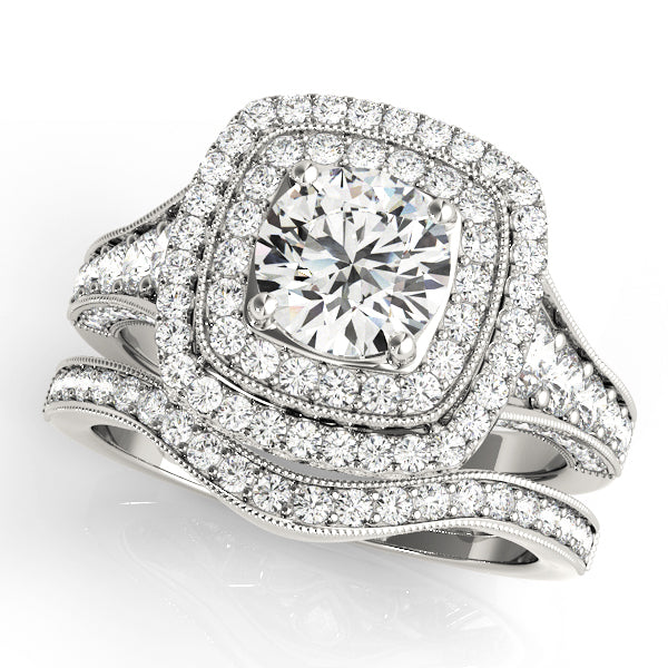 18K White Gold Diamond Halo Engagement Ring 1.87ctw