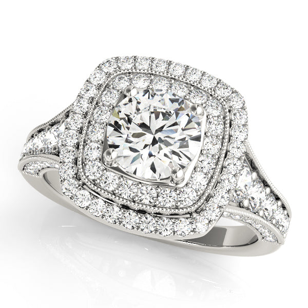 18K White Gold Diamond Halo Engagement Ring 1.87ctw