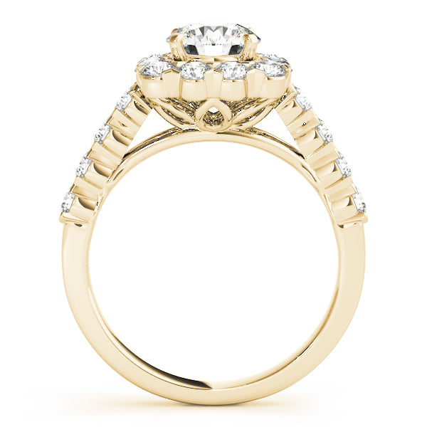 14K Yellow Gold Round Diamond Halo Engagement Ring