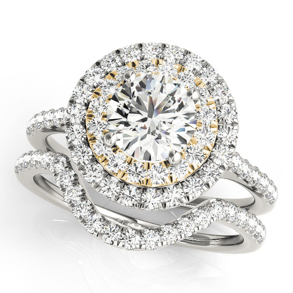 14K Yellow Gold Round Diamond Halo Engagement Ring
