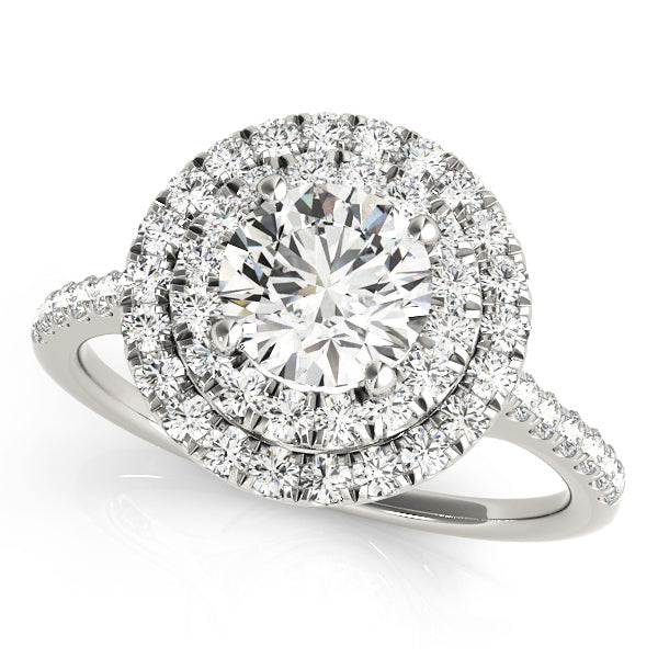 18K White Gold Round Diamond Halo Engagement Ring