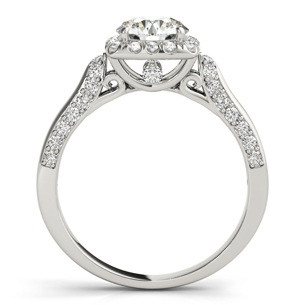 14K White Gold Round Diamond Halo Engagement Ring