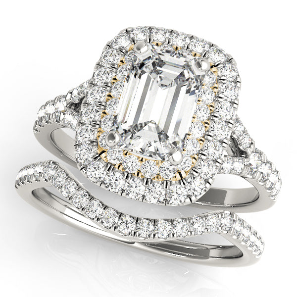 18K Yellow Gold Emerald Diamond Halo Ring