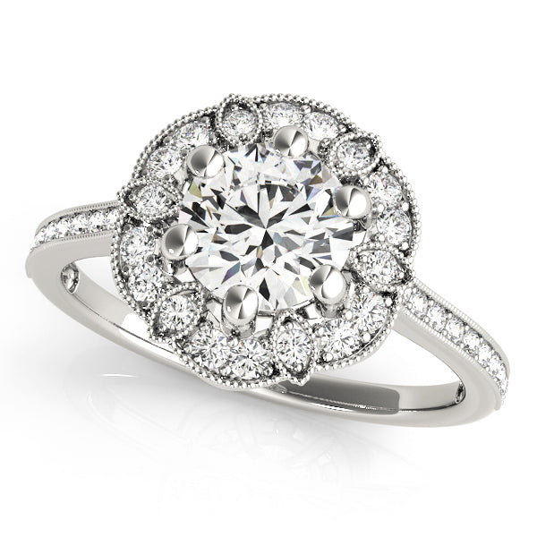 18K White Gold Round Diamond Halo Ring