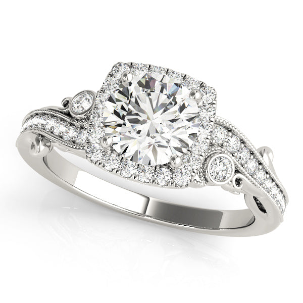 18K White Gold Round Diamond Halo Engagement Ring