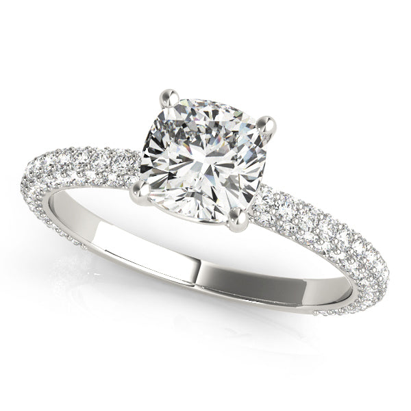 Platinum Cushion Diamond Pave Engagement Ring