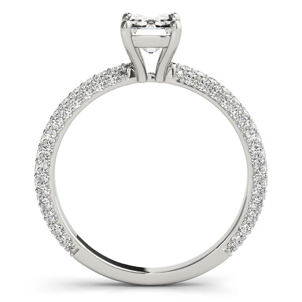 Platinum Emerald Diamond Pave Engagement Ring