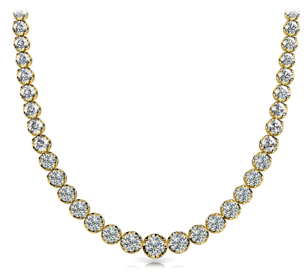 18K Yellow Gold Round Diamond Fashion Necklace
