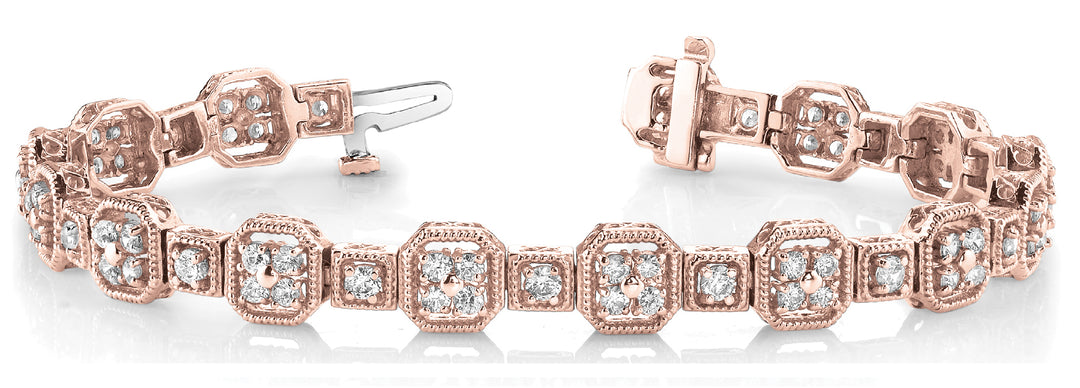 14K Rose Gold Vintage Diamond Bracelet 2ctw