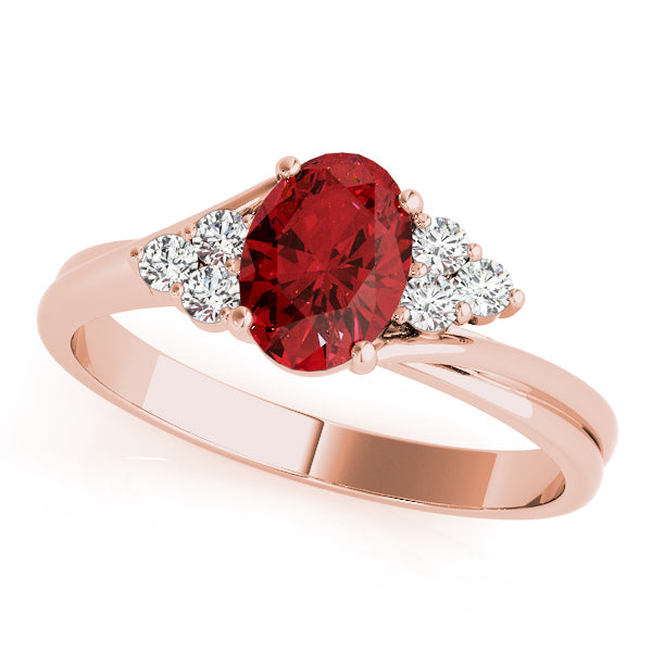 14K Rose Gold Oval Diamond Fashion Ring