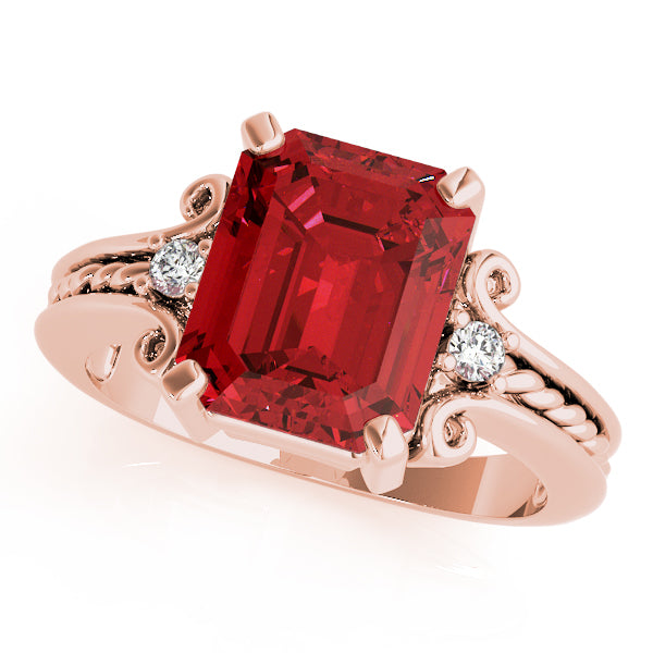 14K Rose Gold Emerald Diamond Fashion Ring