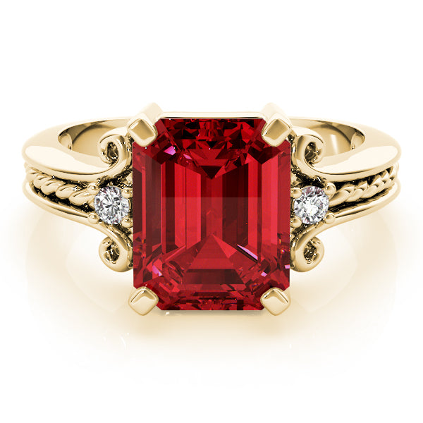 14K Yellow Gold Emerald Diamond Ring