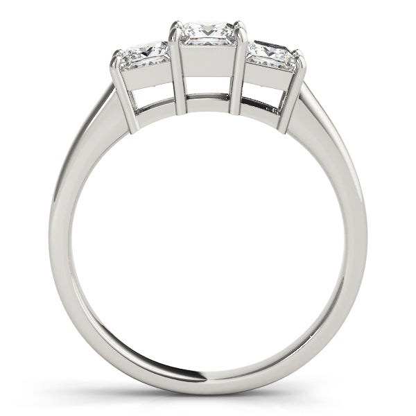 18K White Gold Square Diamond Three-Stone Engagement Ring