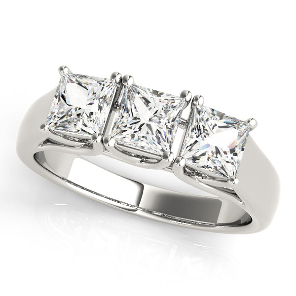 18K White Gold Princess Diamond 3-Stone Ring