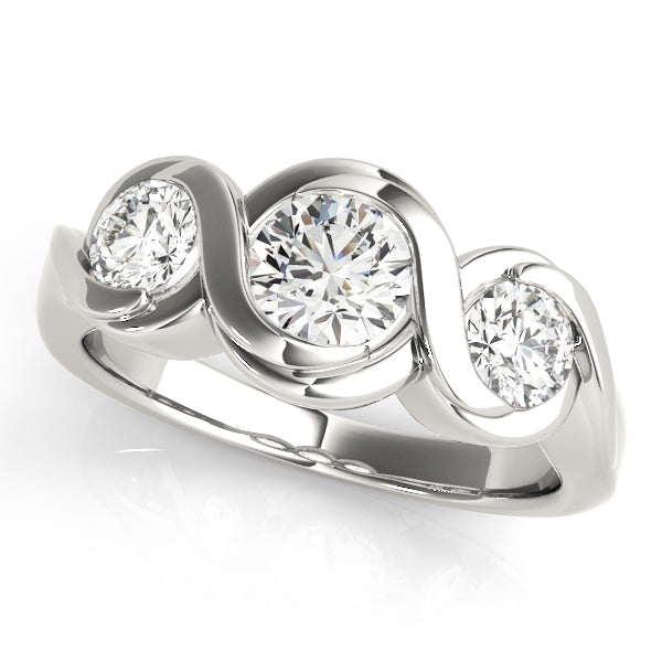 18K White Gold 1 ct Diamond Three-Stone Engagement Ring