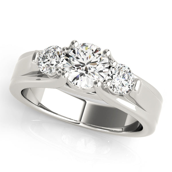 18K White Gold 1 ct Round Diamond Three-Stone Ring