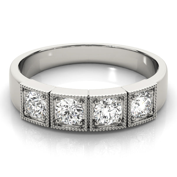 18K White Gold Round Diamond Three-Stone Ring