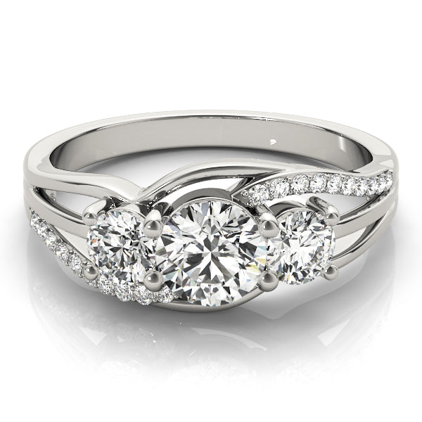 18K White Gold 1 ct Diamond Three-Stone Engagement Ring