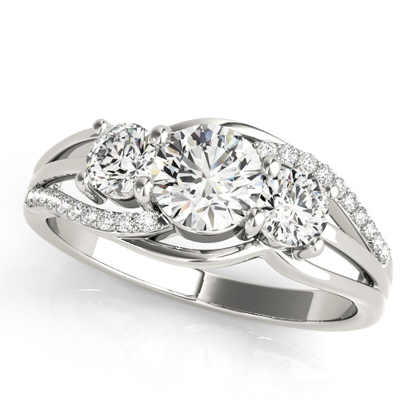 14K White Gold Round Diamond Three-Stone Ring