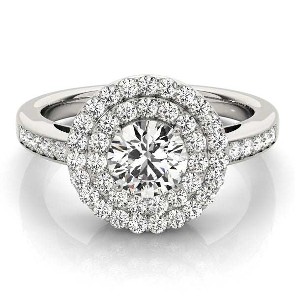 14K White Gold Round Diamond Halo Engagement Ring