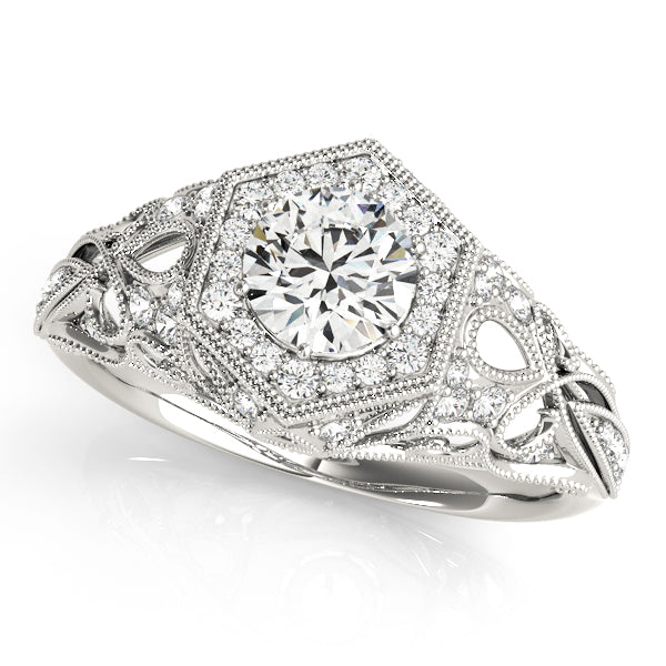 Platinum 1.33ctw Round Diamond Halo Engagement Ring