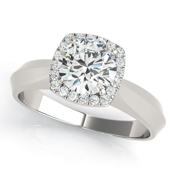 14K White Gold Round Diamond Halo Engagement Ring