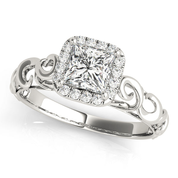 14K White Gold Diamond Halo Engagement Ring