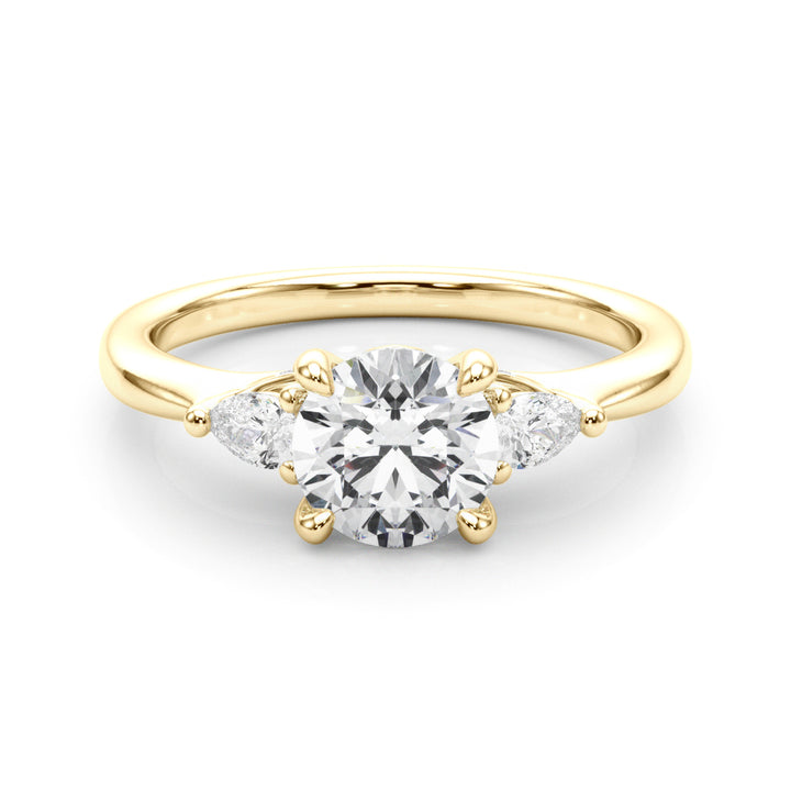 18K Yellow Gold Round & Pear Diamond Engagement Ring