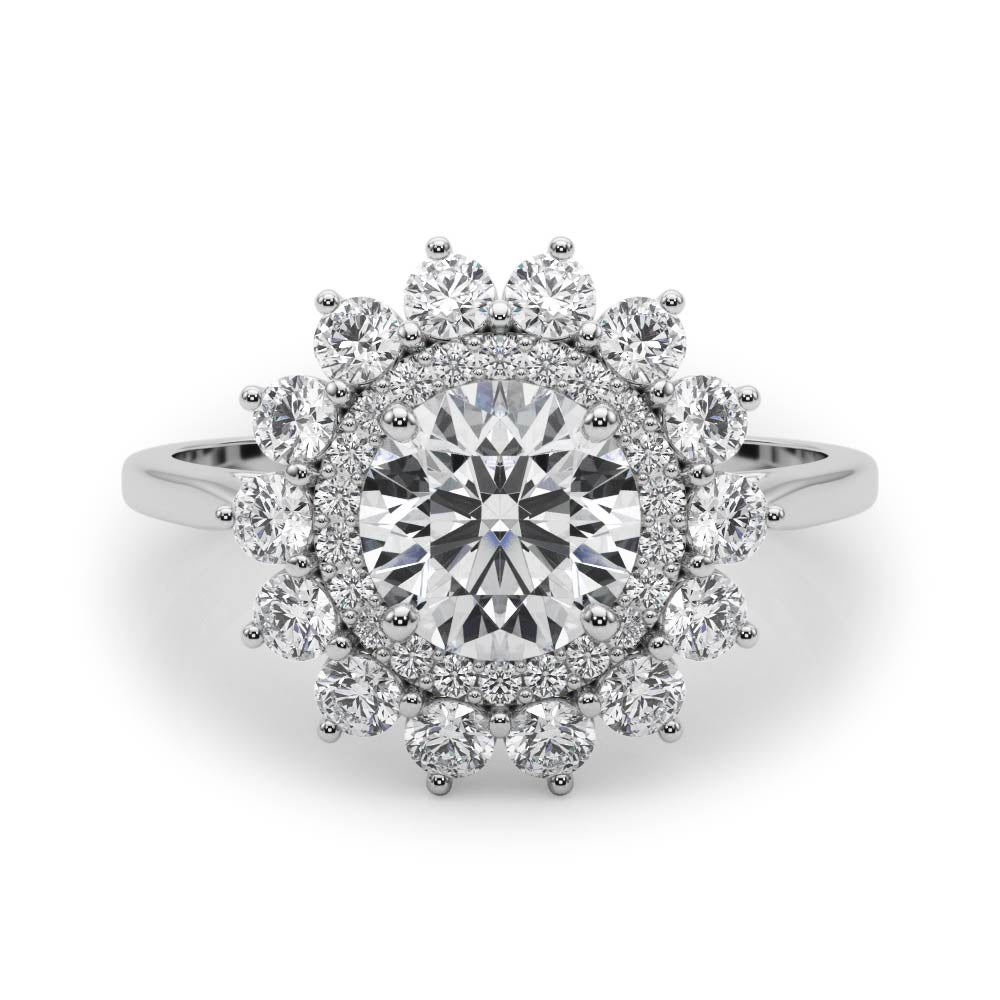 Platinum 1.625ctw Round Diamond Halo Engagement Ring