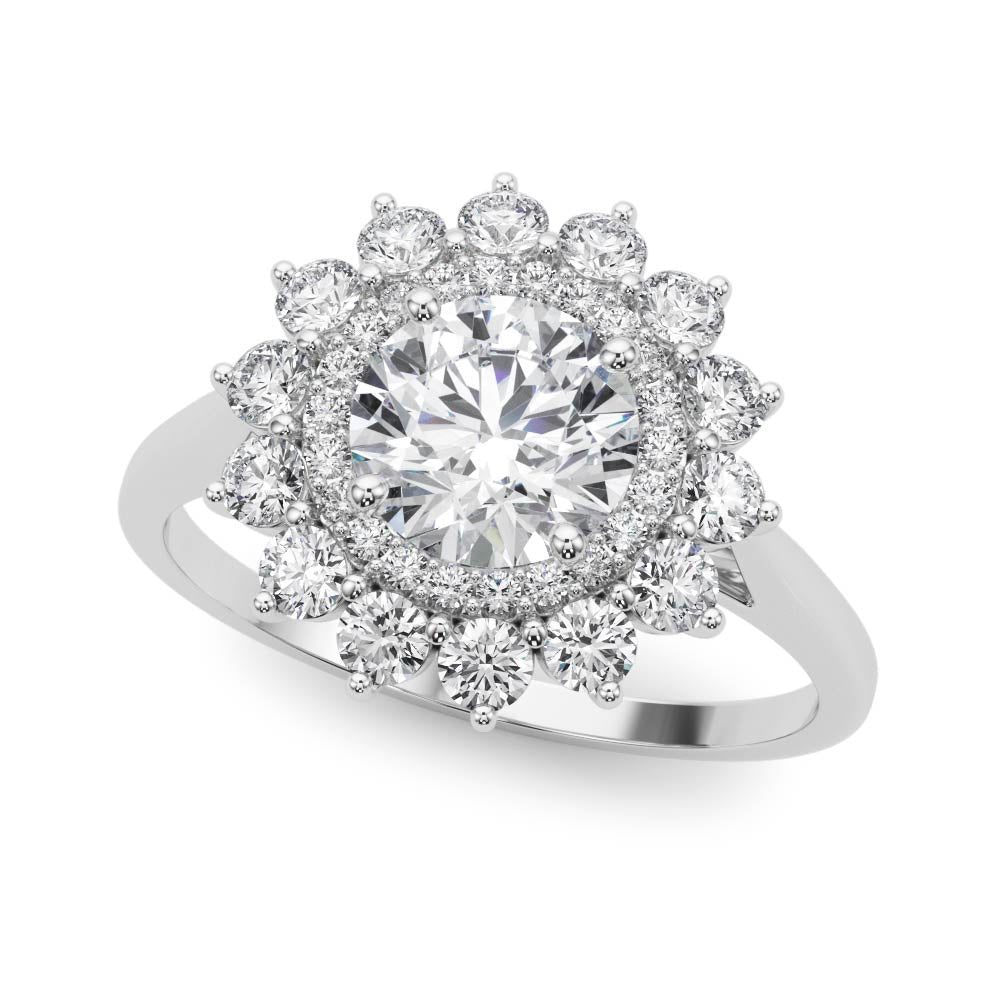 Platinum 1.625ctw Round Diamond Halo Engagement Ring