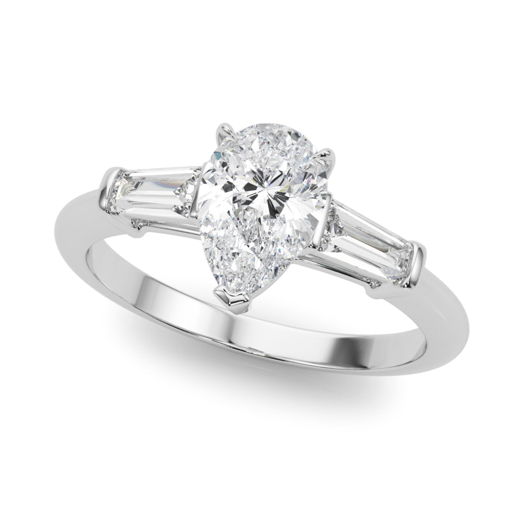 14K White Gold Diamond Engagement Ring with Side Stones