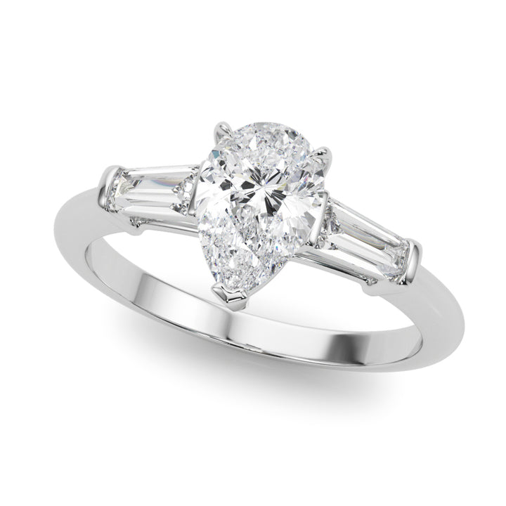 14K White Gold Diamond Engagement Ring with Side Stones
